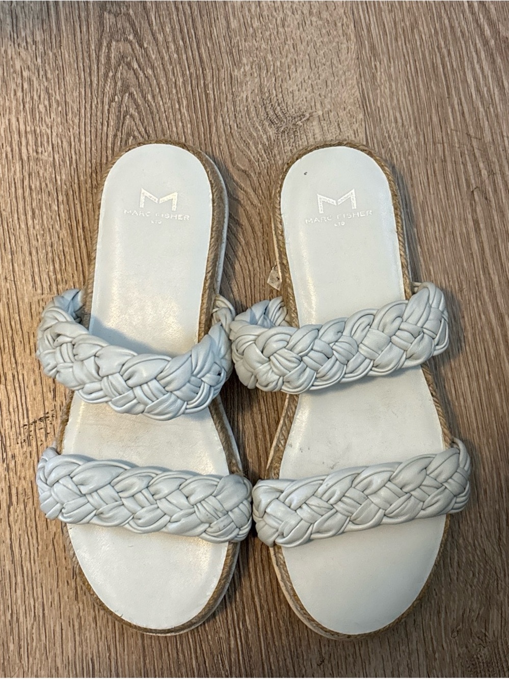 Marc Fisher White Braided Double-Strap Slide Sandals